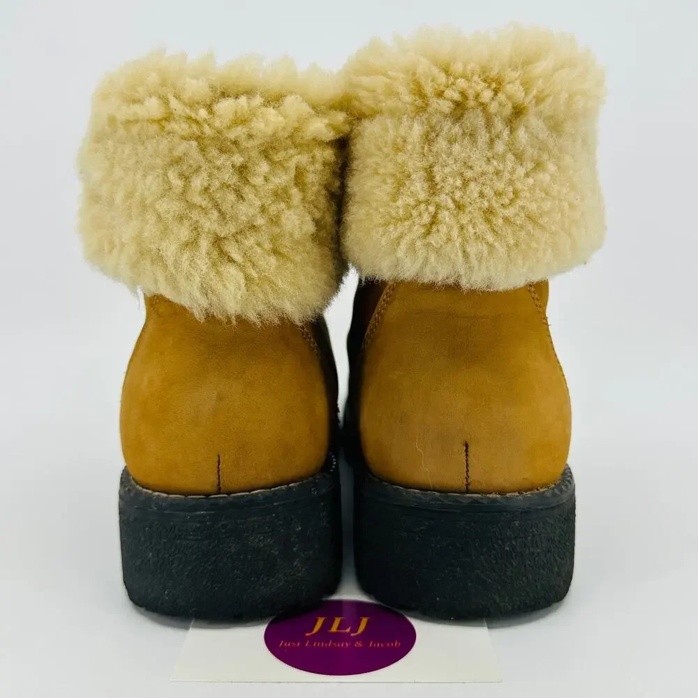 J. Crew Women's Nordic Leather Shearling Hiker Boots Glazed Pecan F8444 Size 8